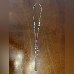 Vintage Silver-Tone Beaded Necklace with Pearlescent Accents - Women’s Jewelry